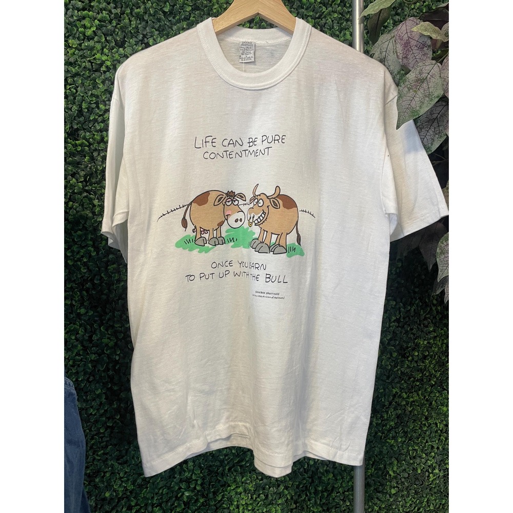 vtg COMEDY GREETINGS COW Tee medium // vintage animal farm joke baggy cartoon